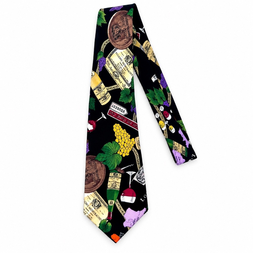 Vintage Nicole Miller 1994 Men Silk Tie Black Wine Grapes Louis Jadot Novelty